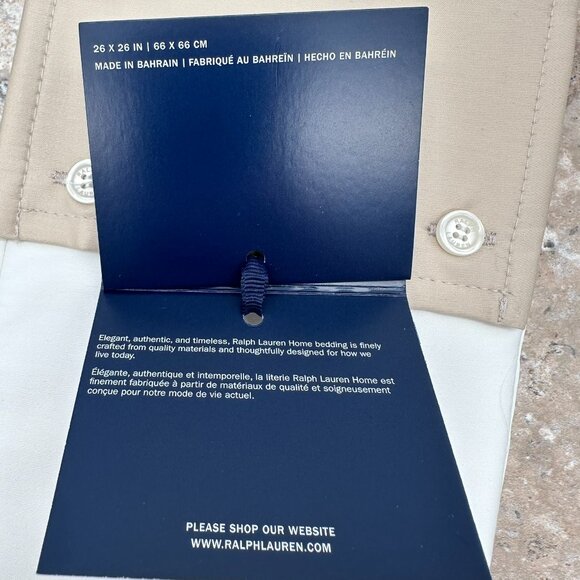 Ralph Lauren Organic Cotton Sateen Border Euro Size 26" x 26" Sham, White/Sand - Picture 11 of 12